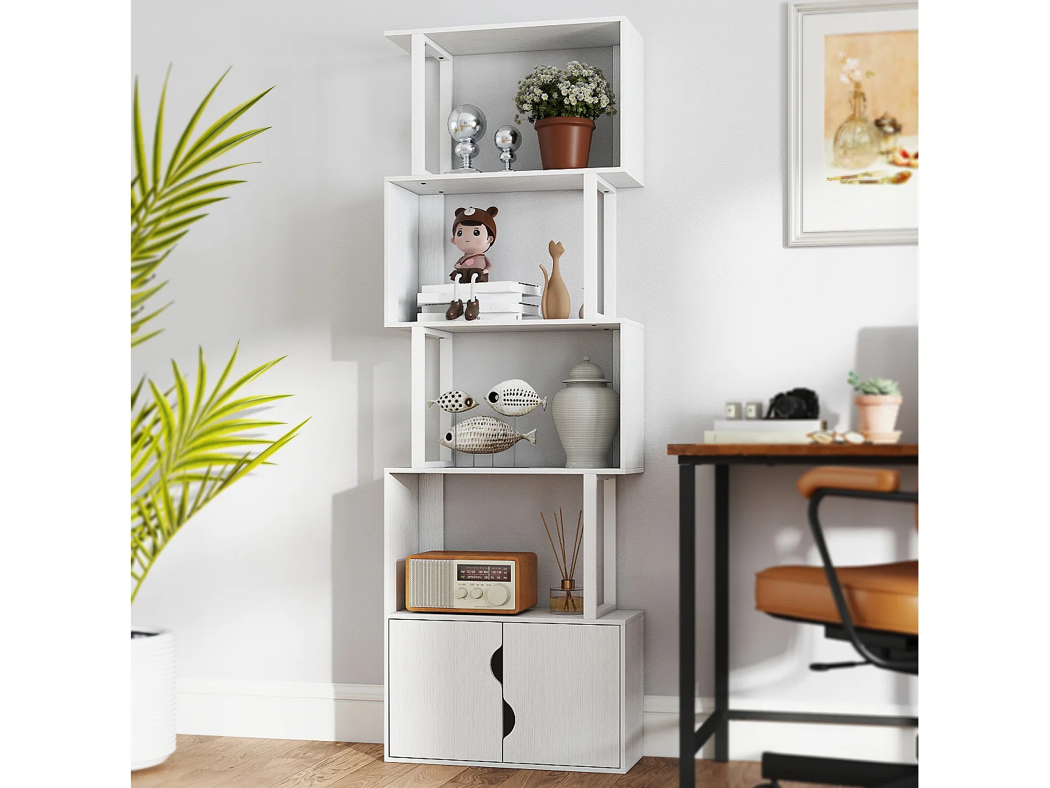 Libreria bianca moderna con 6 ripiani 61.5x29.5x91.5 cm