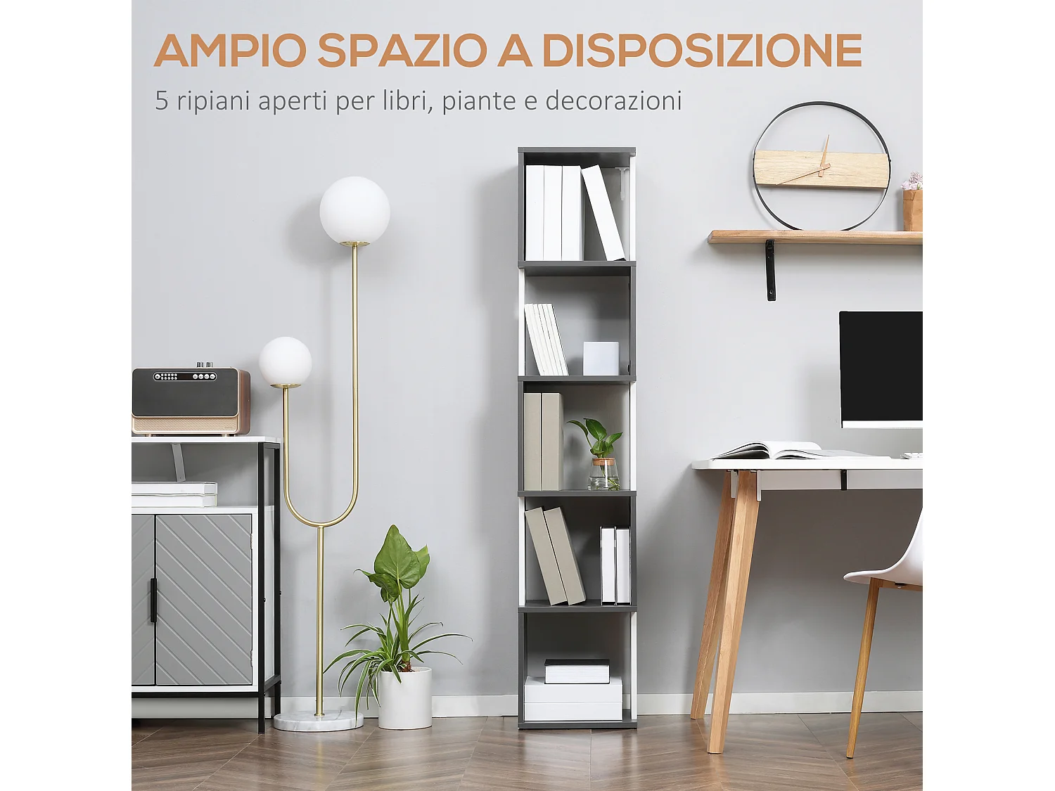 Libreria scaffale a 3 ripiani antiribaltamento in legno