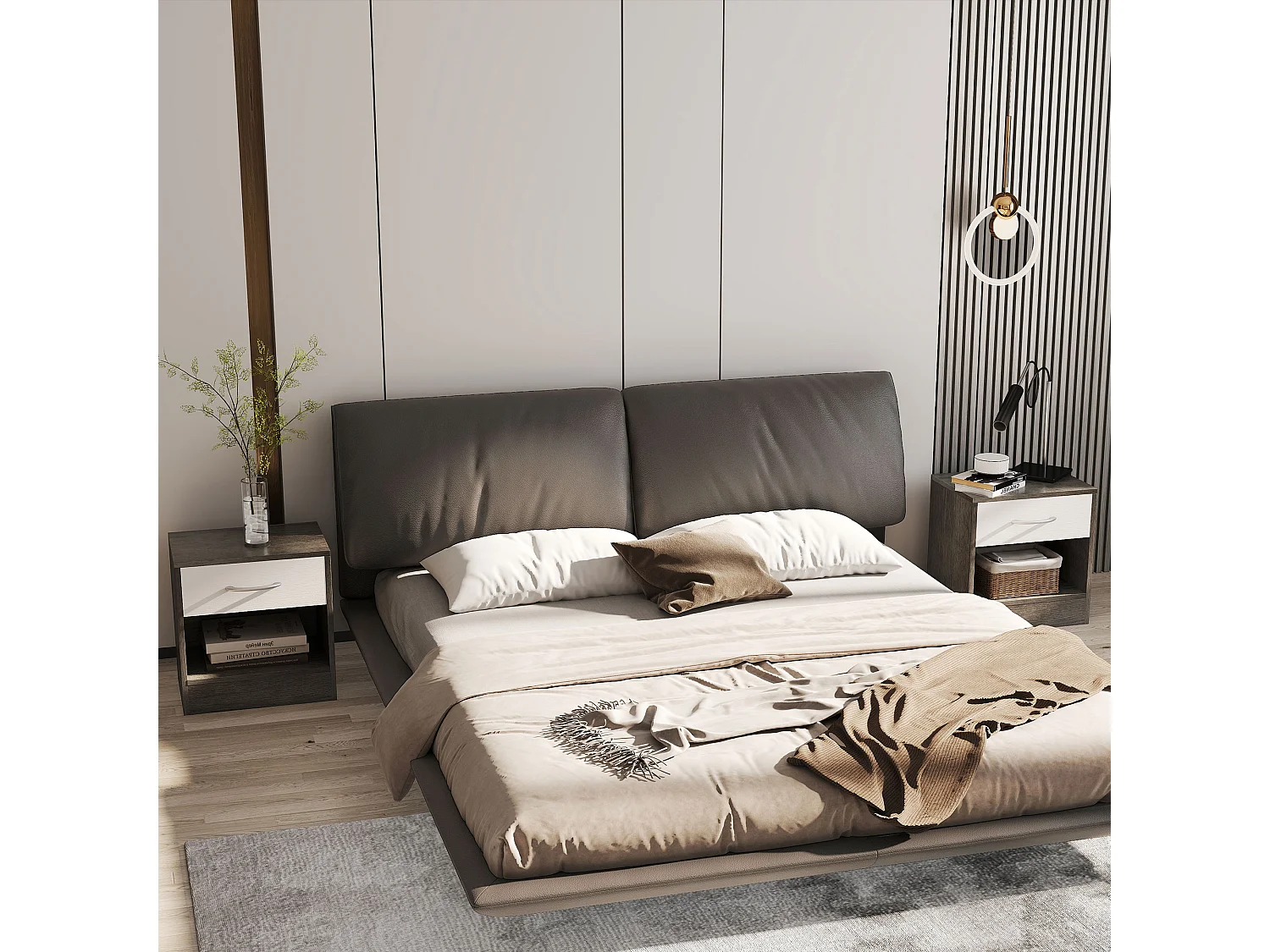 Set comodini moderni con ripiano aperto e cassetto bianco grigio scuro