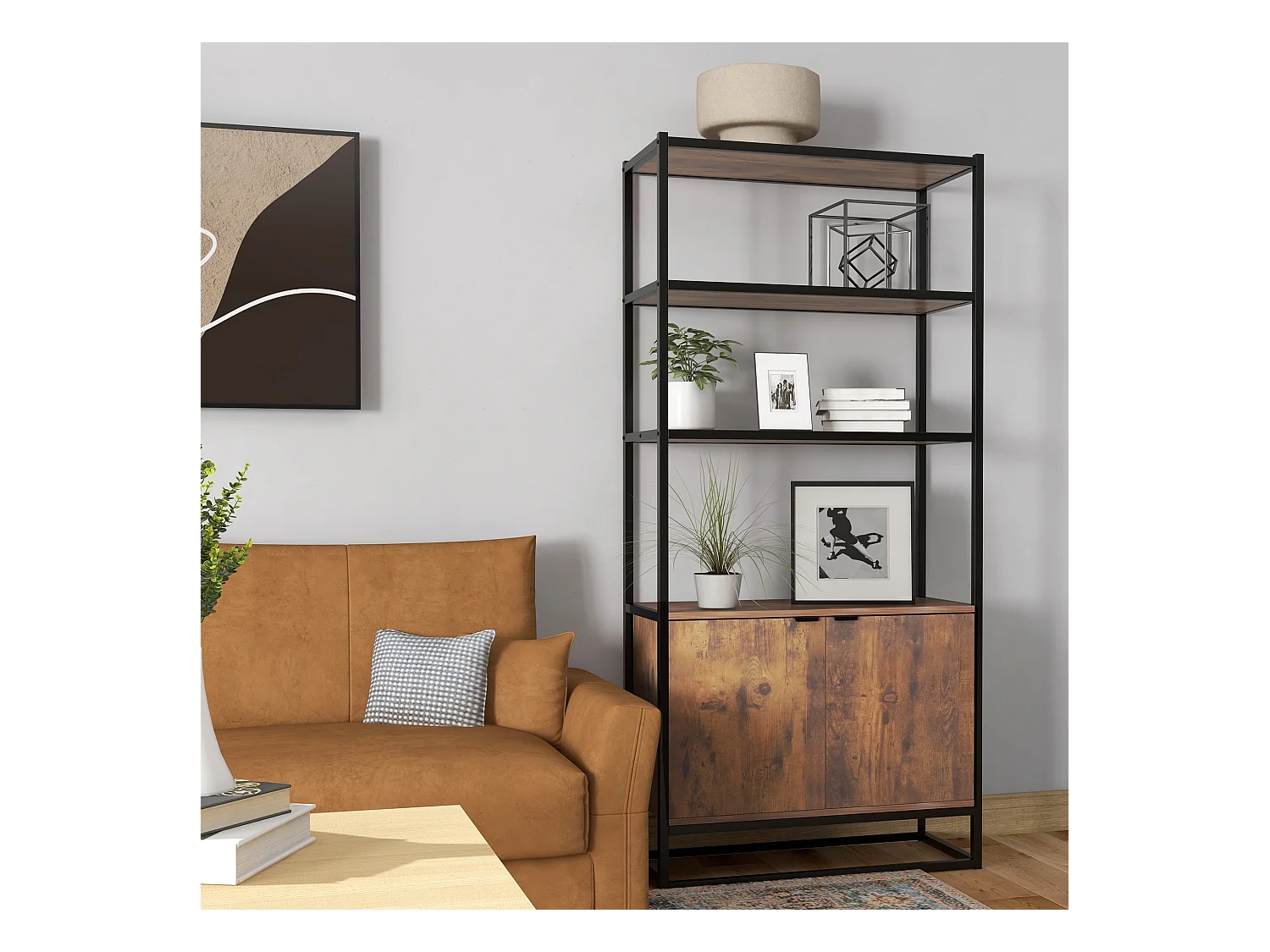 Libreria antiribaltamento stile industriale vintage marrone