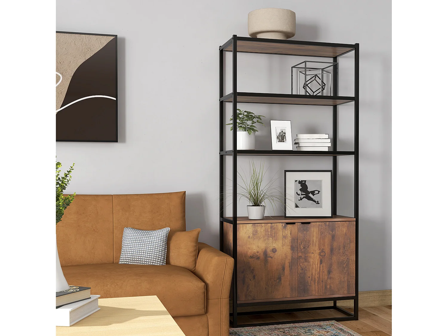 Libreria antiribaltamento stile industriale vintage marrone