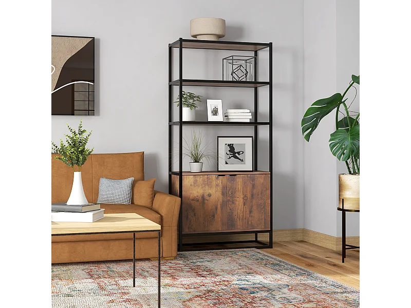 Libreria antiribaltamento stile industriale vintage marrone