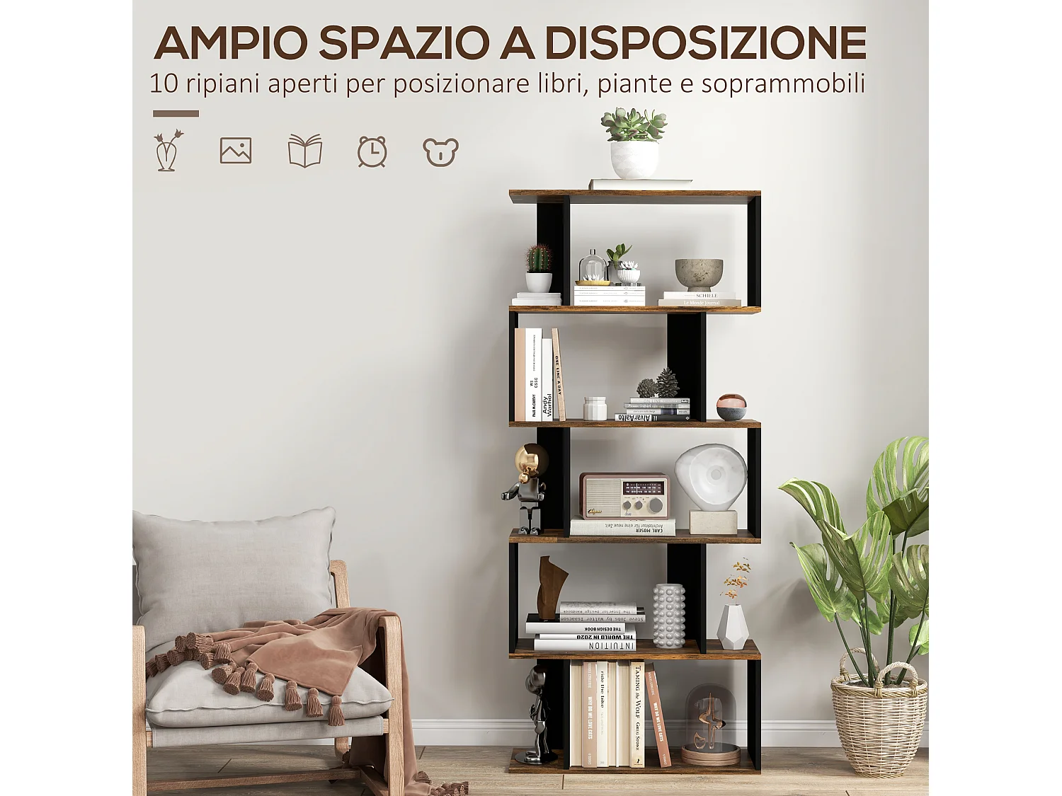 Libreria moderna a 9 scomparti per casa e ufficio in legno bianco