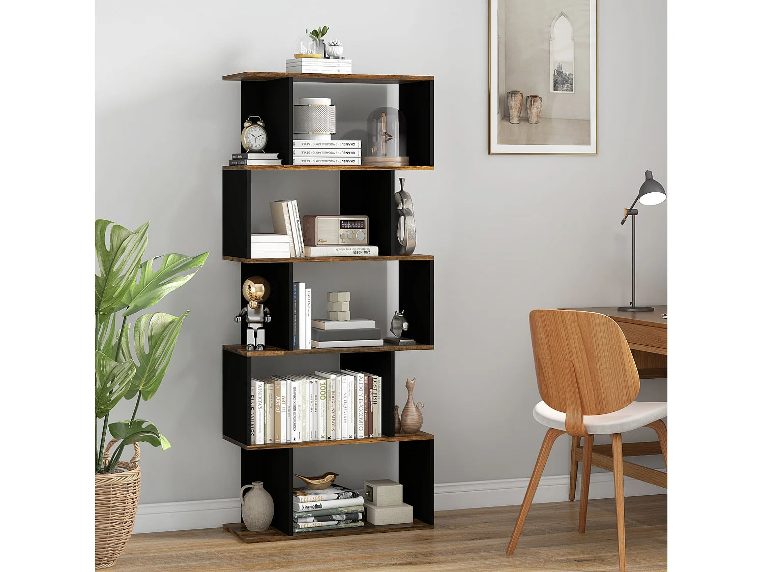 Libreria moderna a 9 scomparti per casa e ufficio in legno bianco