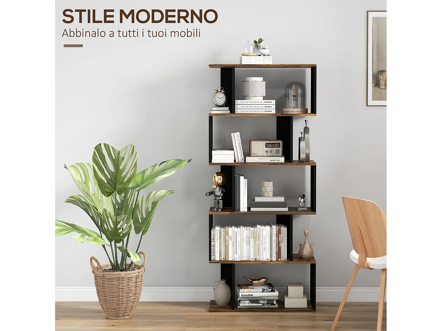 Libreria moderna a 9 scomparti per casa e ufficio in legno bianco