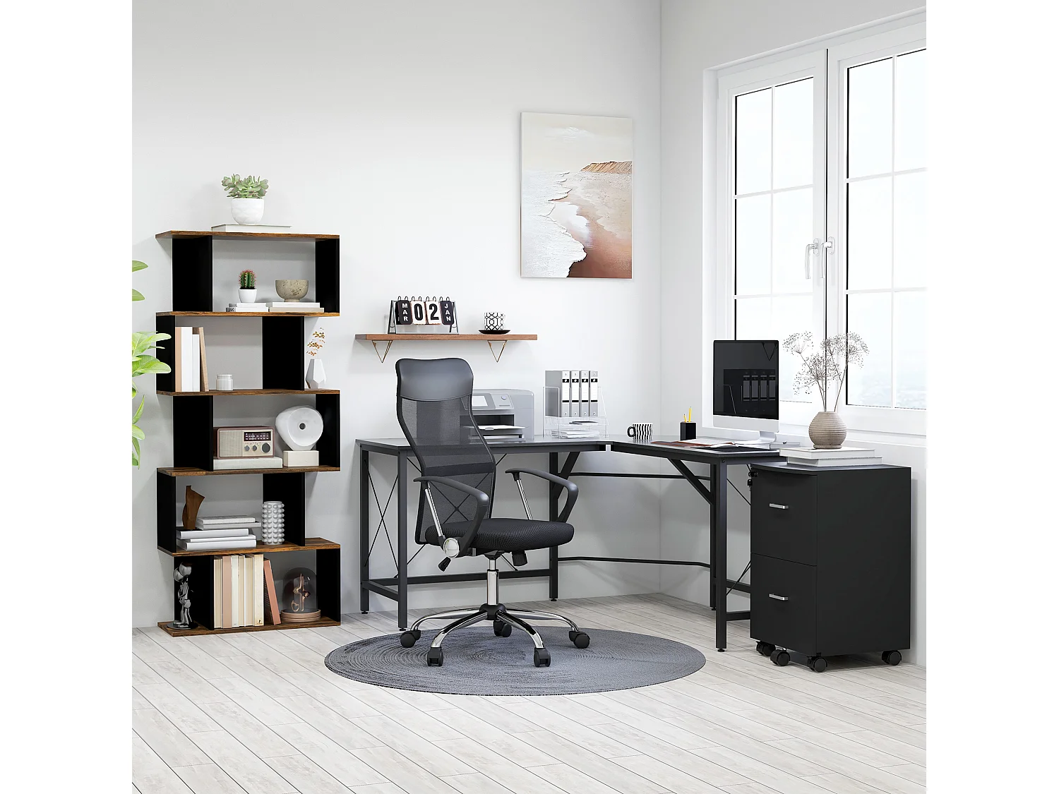 Libreria moderna a 9 scomparti per casa e ufficio in legno bianco