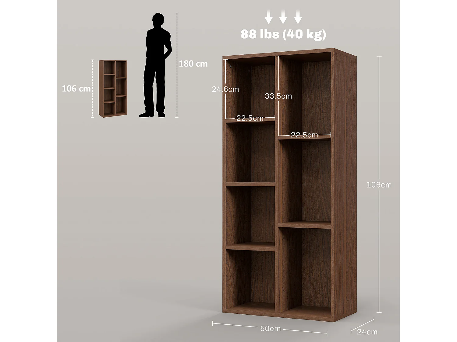 Libreria moderna con 6 ripiani per casa e ufficio in legno bianco