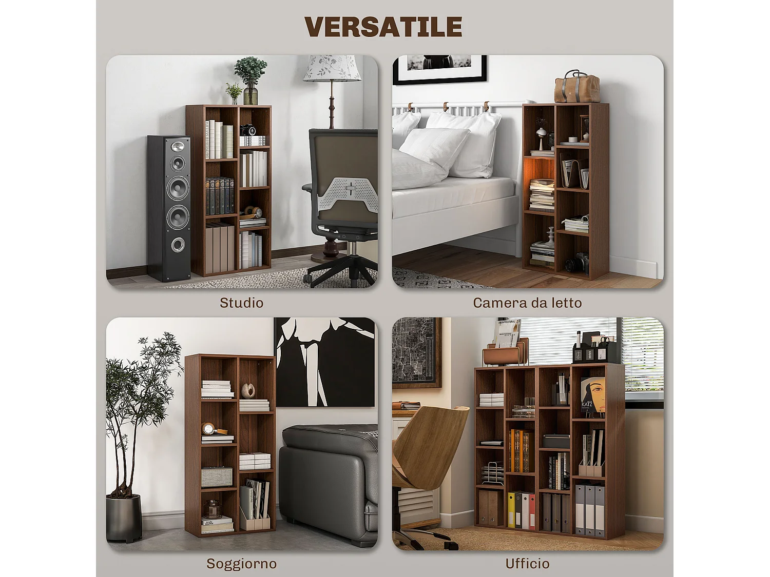 Libreria moderna con 6 ripiani per casa e ufficio in legno bianco