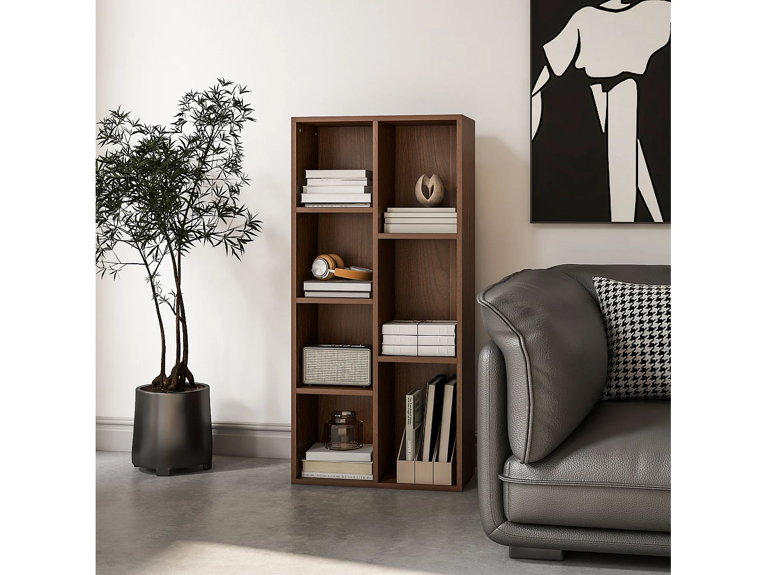 Libreria moderna con 6 ripiani per casa e ufficio in legno bianco