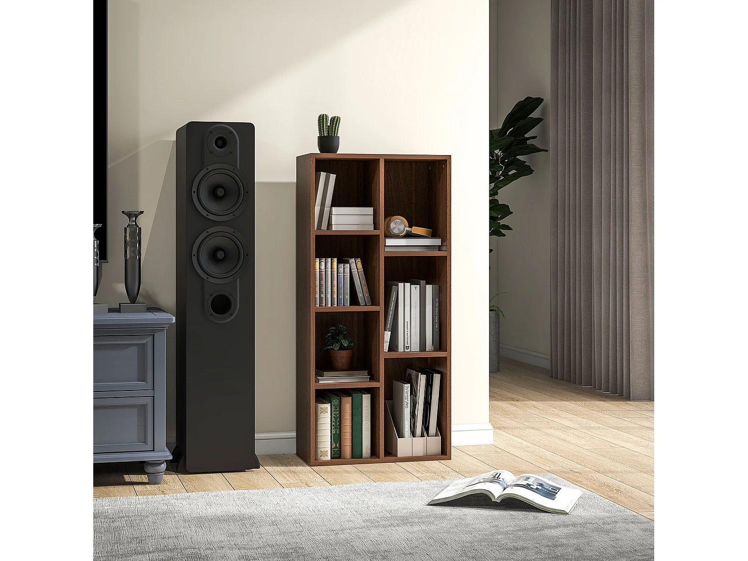 Libreria moderna con 6 ripiani per casa e ufficio in legno bianco