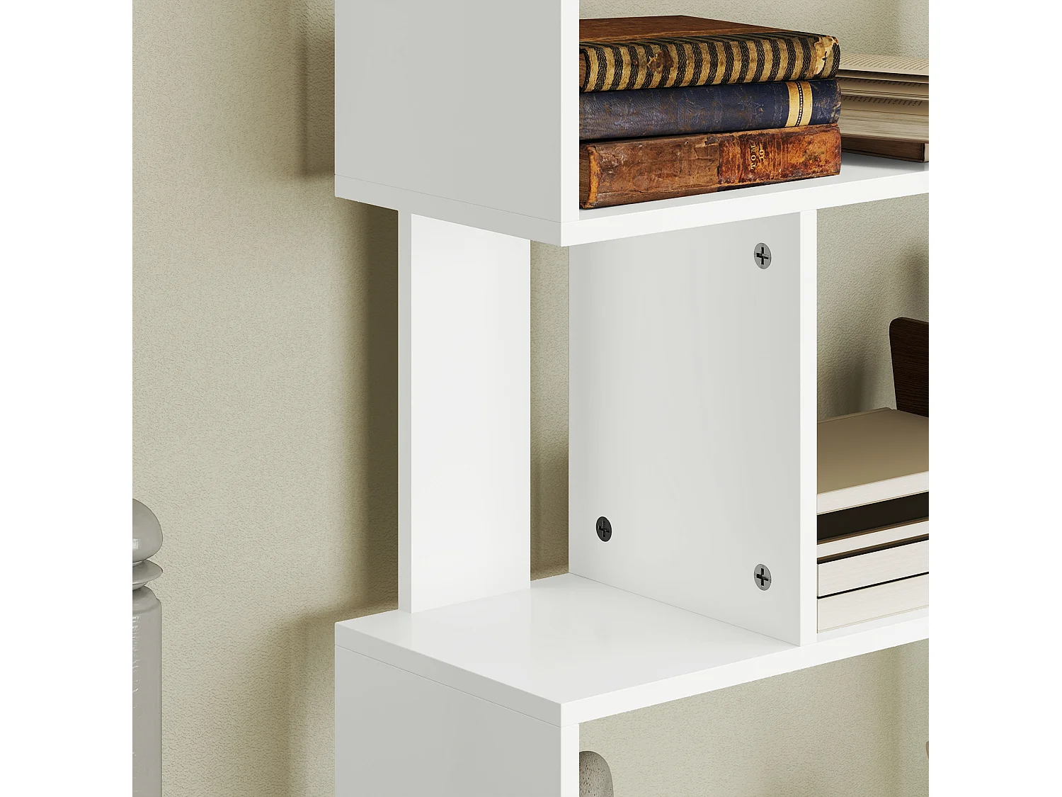 Mobile libreria a 5 ripiani con 3 scaffali flessibili in legno bianco