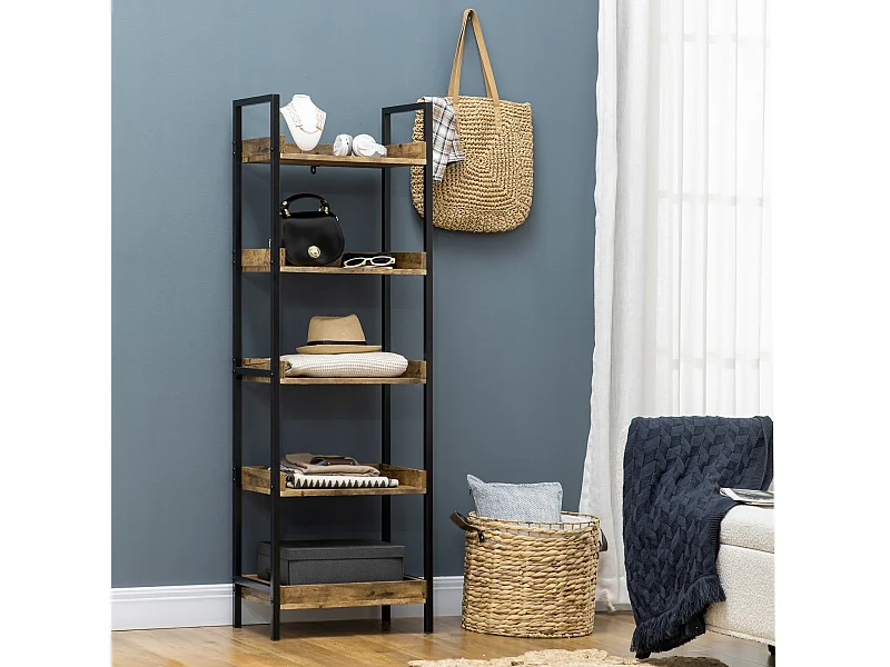 Mobile libreria a 5 ripiani in truciolato color legno 60x24x184.5 cm