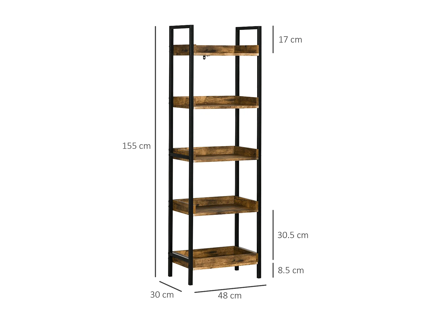 Mobile libreria a 5 ripiani in truciolato color legno 60x24x184.5 cm