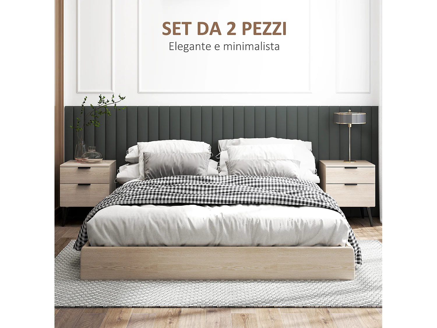 Set 2 comodini stile nordico con cassetto in truciolato color quercia