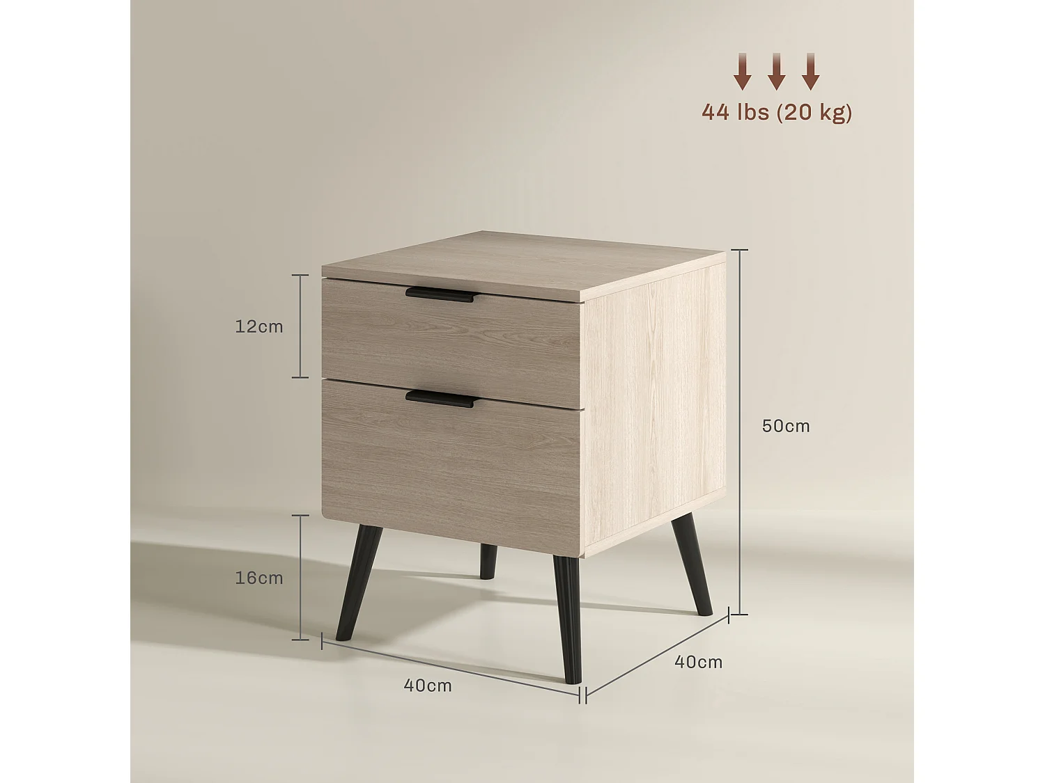 Set 2 comodini stile nordico con cassetto in truciolato color quercia