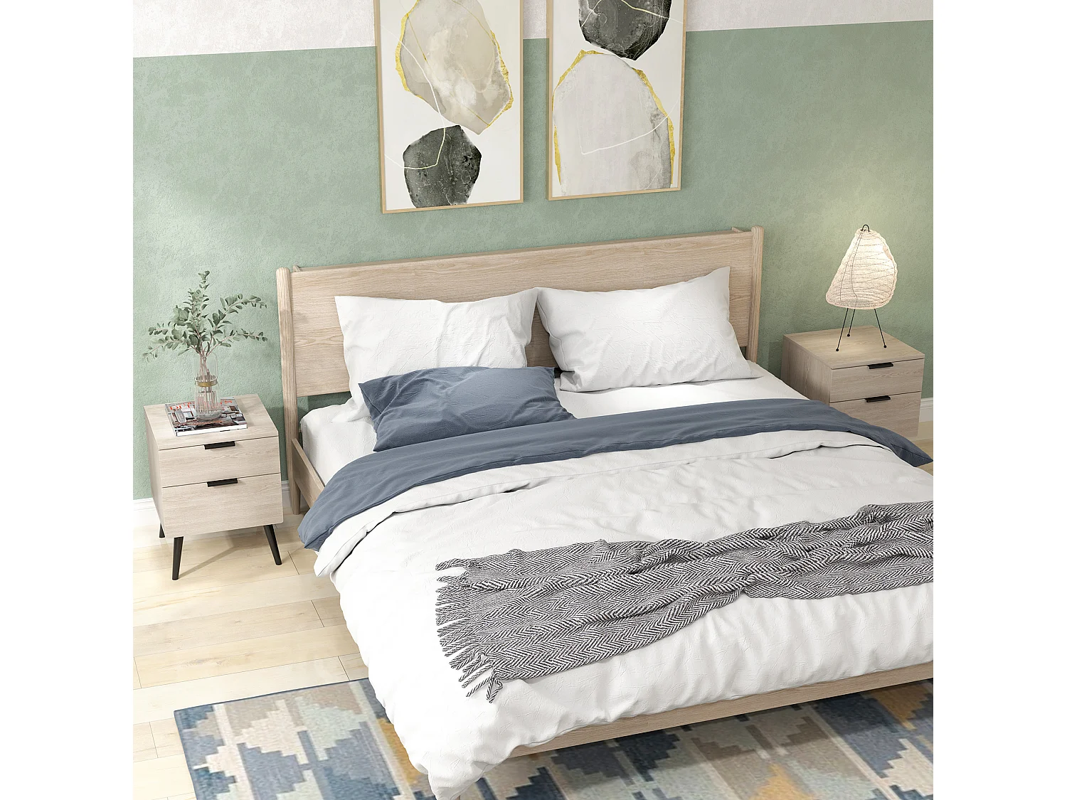 Set 2 comodini stile nordico con cassetto in truciolato color quercia