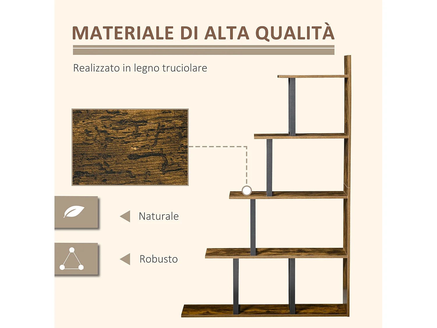 Libreria asimmetrica a s a 5 livelli in truciolato 80x24x159 cm bianco
