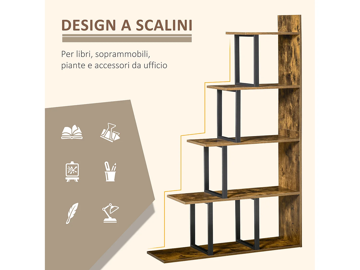 Libreria asimmetrica a s a 5 livelli in truciolato 80x24x159 cm bianco