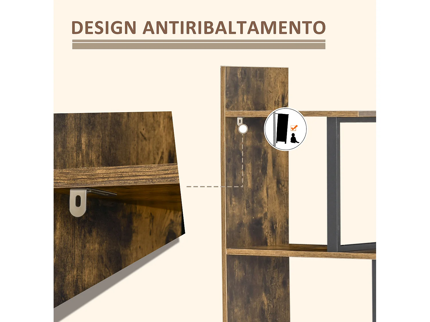 Libreria asimmetrica a s a 5 livelli in truciolato 80x24x159 cm bianco