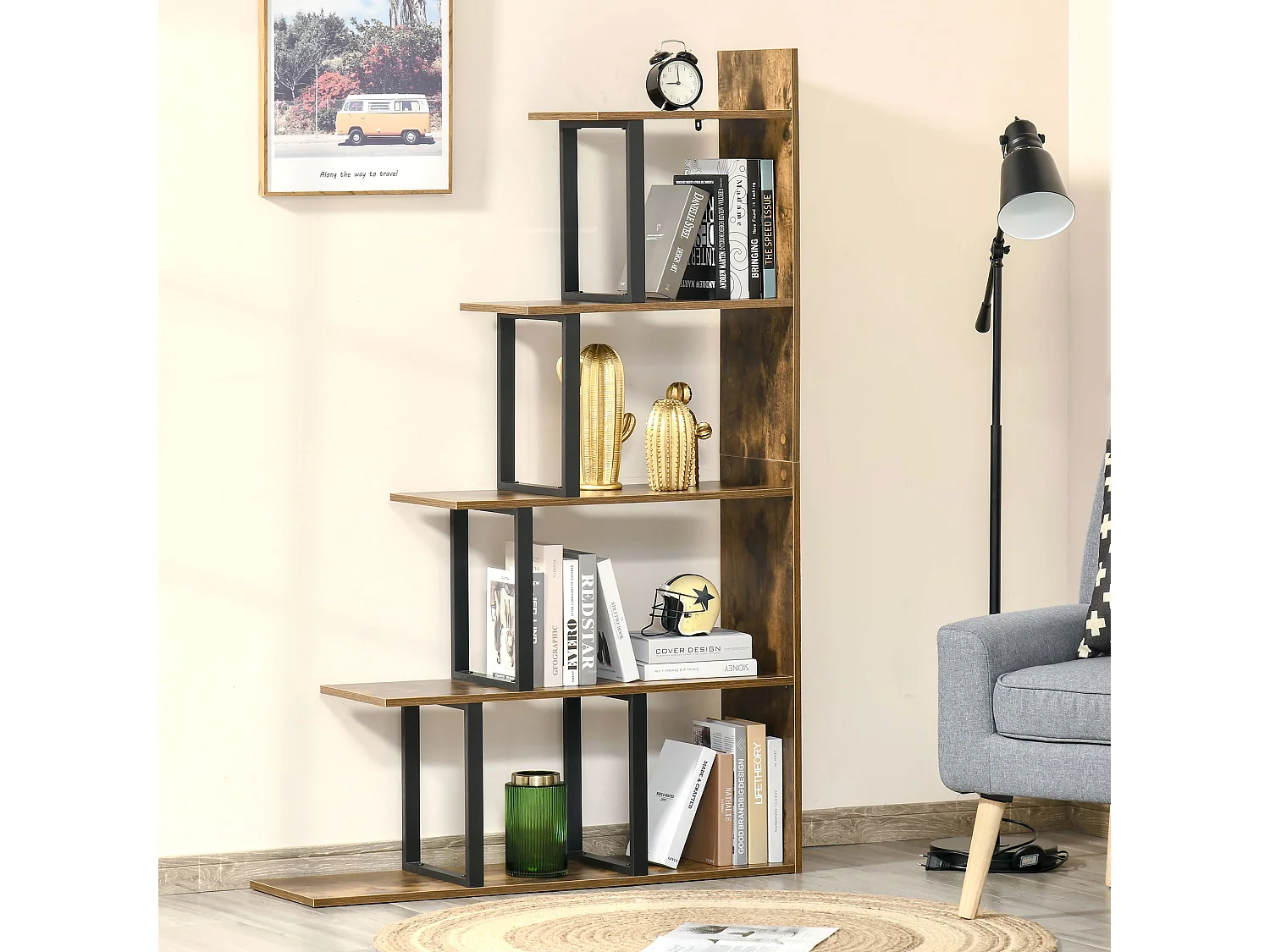 Libreria asimmetrica a s a 5 livelli in truciolato 80x24x159 cm bianco