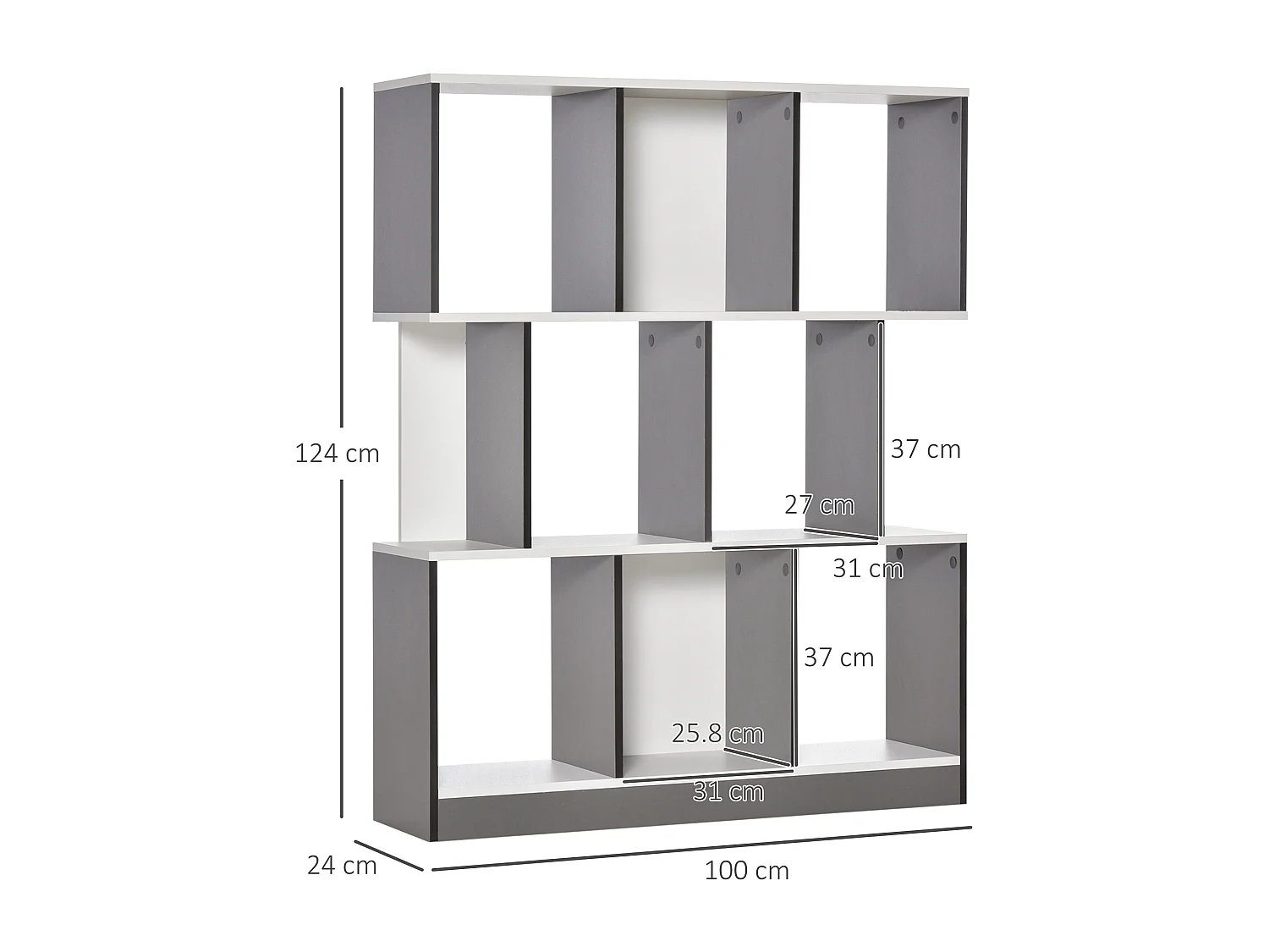 Libreria moderna in legno con 6 ripiani per casa e ufficio