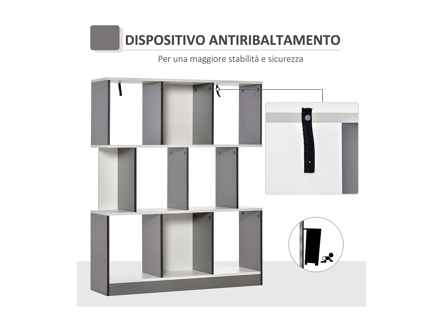 Libreria moderna in legno con 6 ripiani per casa e ufficio