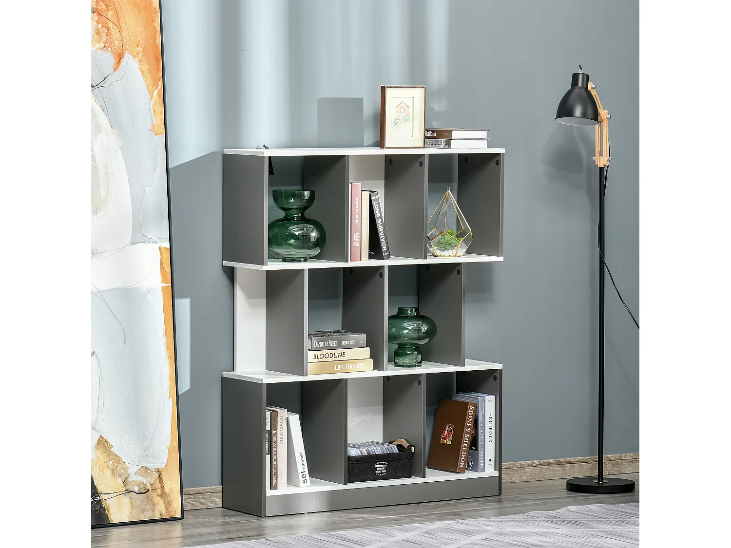 Libreria moderna in legno con 6 ripiani per casa e ufficio