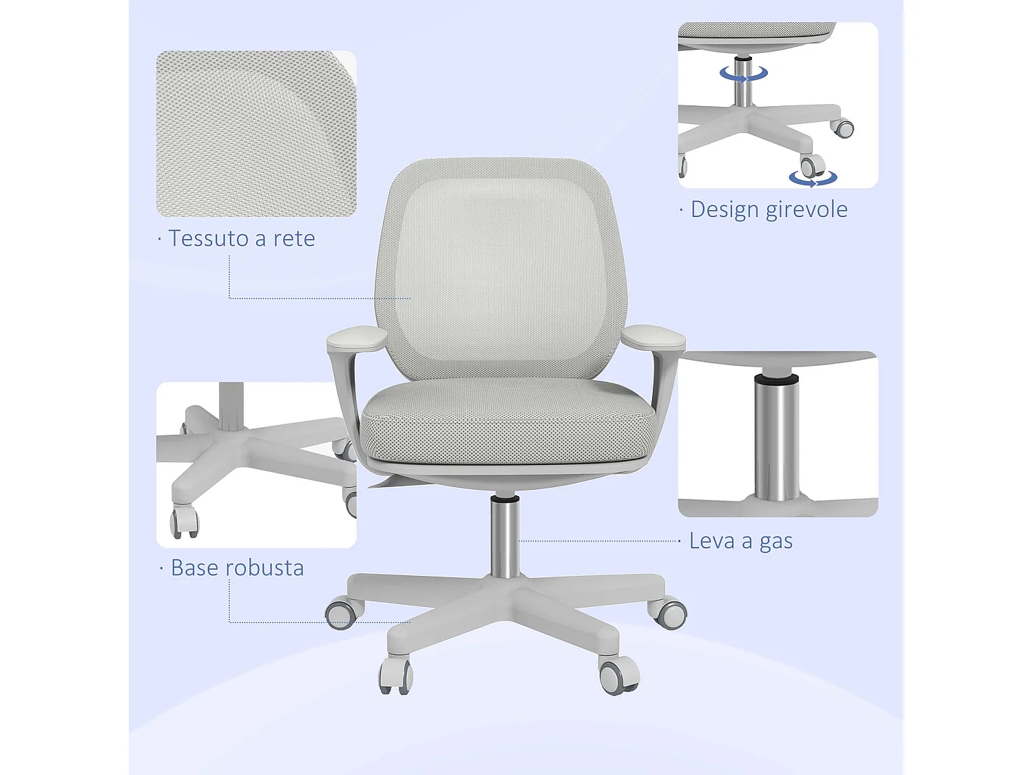 Sedia da ufficio ergonomica ad altezza regolabile grigia