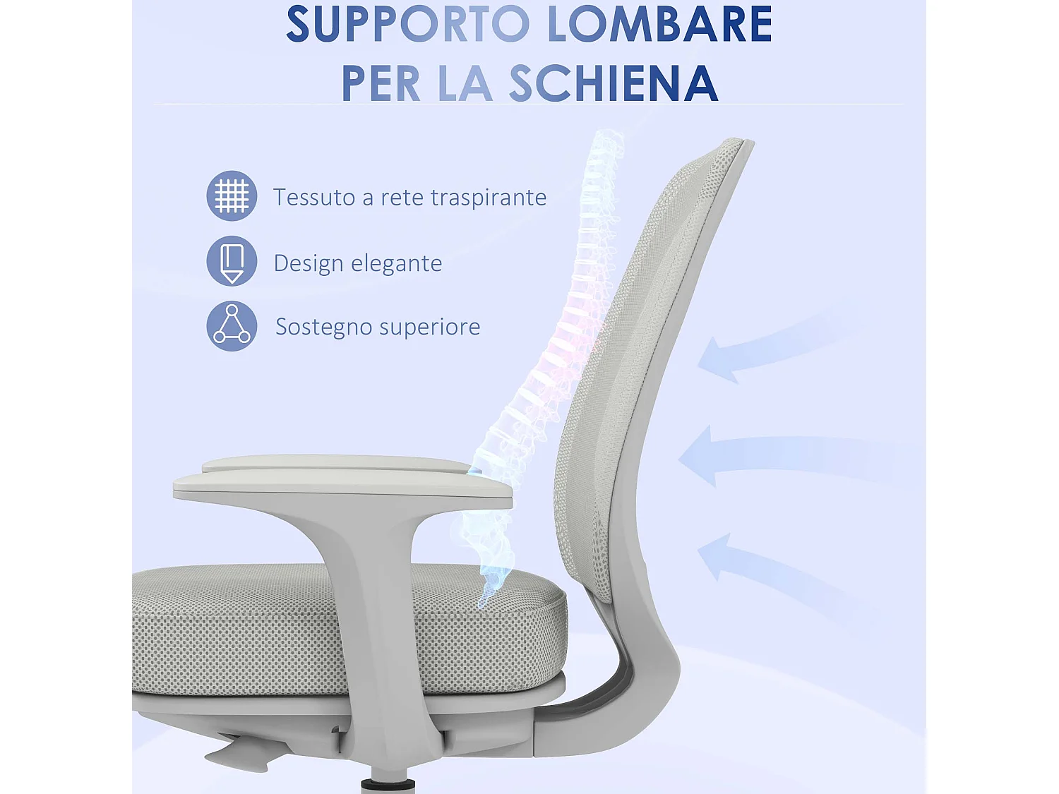 Sedia da ufficio ergonomica ad altezza regolabile grigia