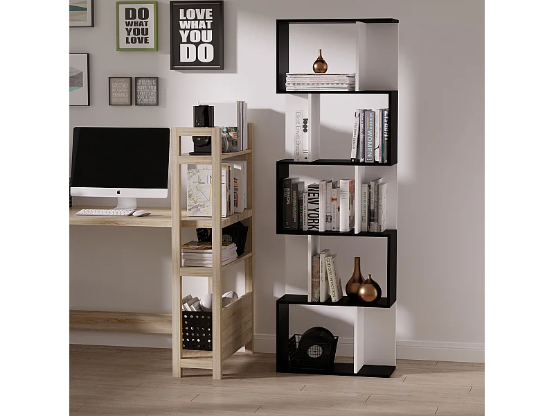 Libreria moderna a 5 livelli e 8 ripiani aperti in truciolato