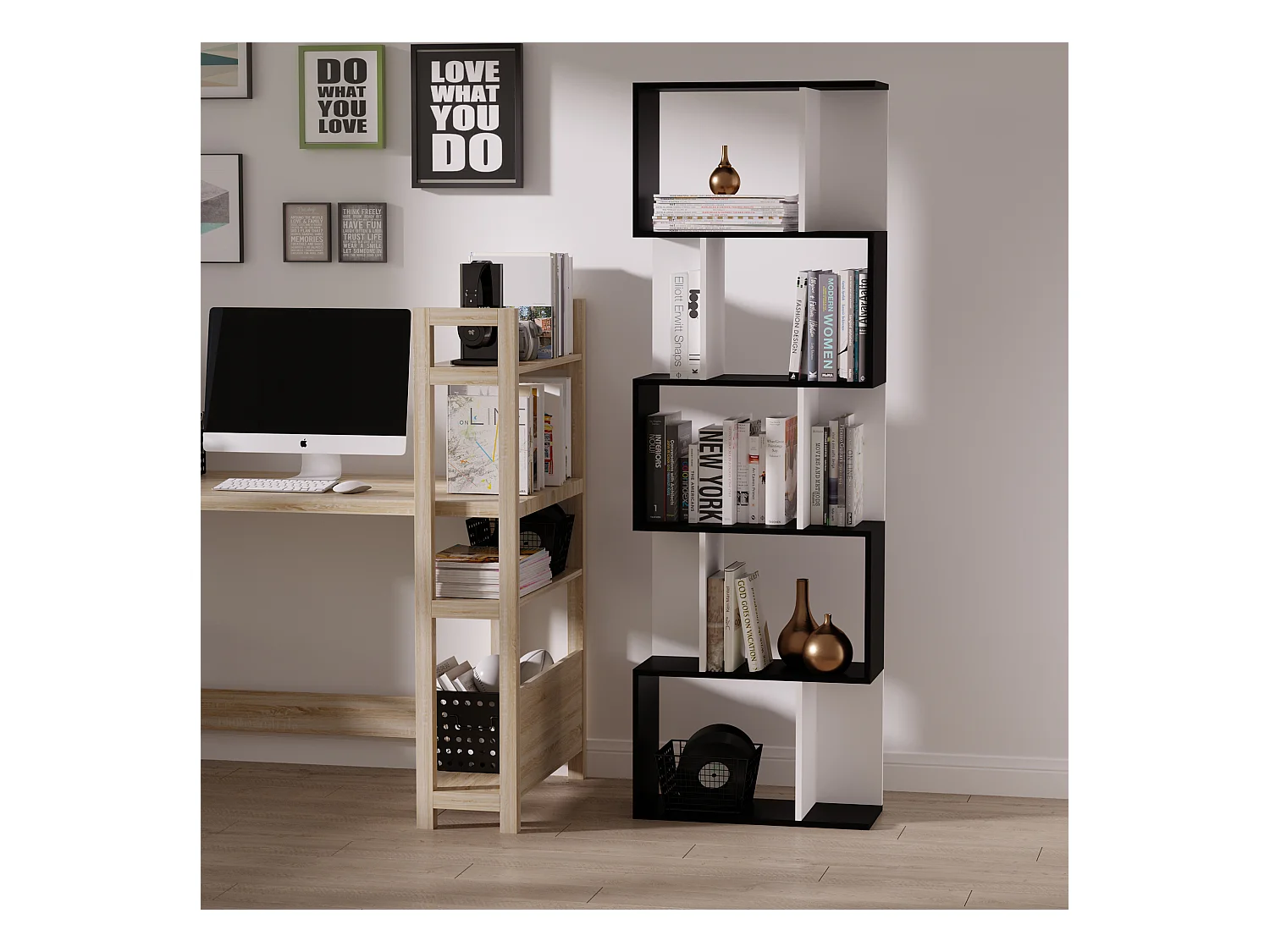 Libreria moderna a 5 livelli e 8 ripiani aperti in truciolato