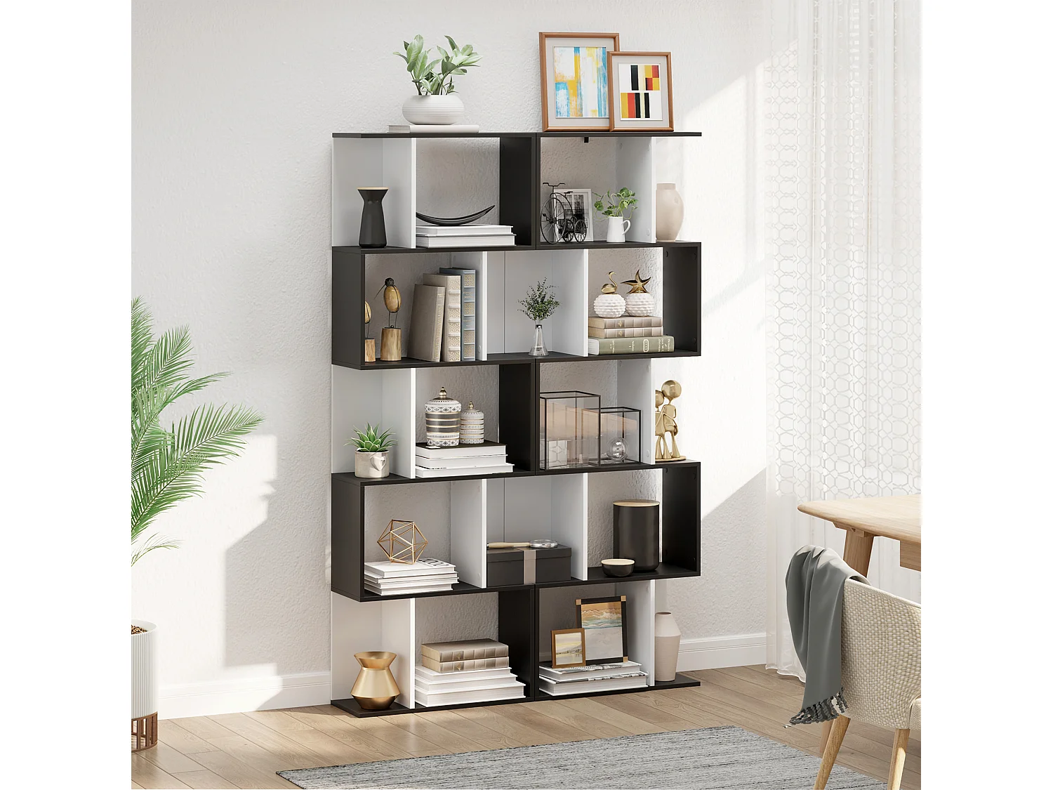 Libreria moderna a 5 livelli e 8 ripiani aperti in truciolato