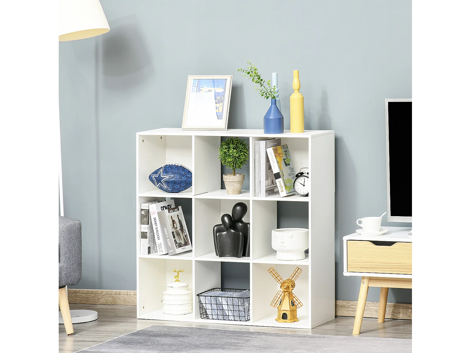 Scaffale libreria a muro con ante a 3 ripiani in legno e metallo nero