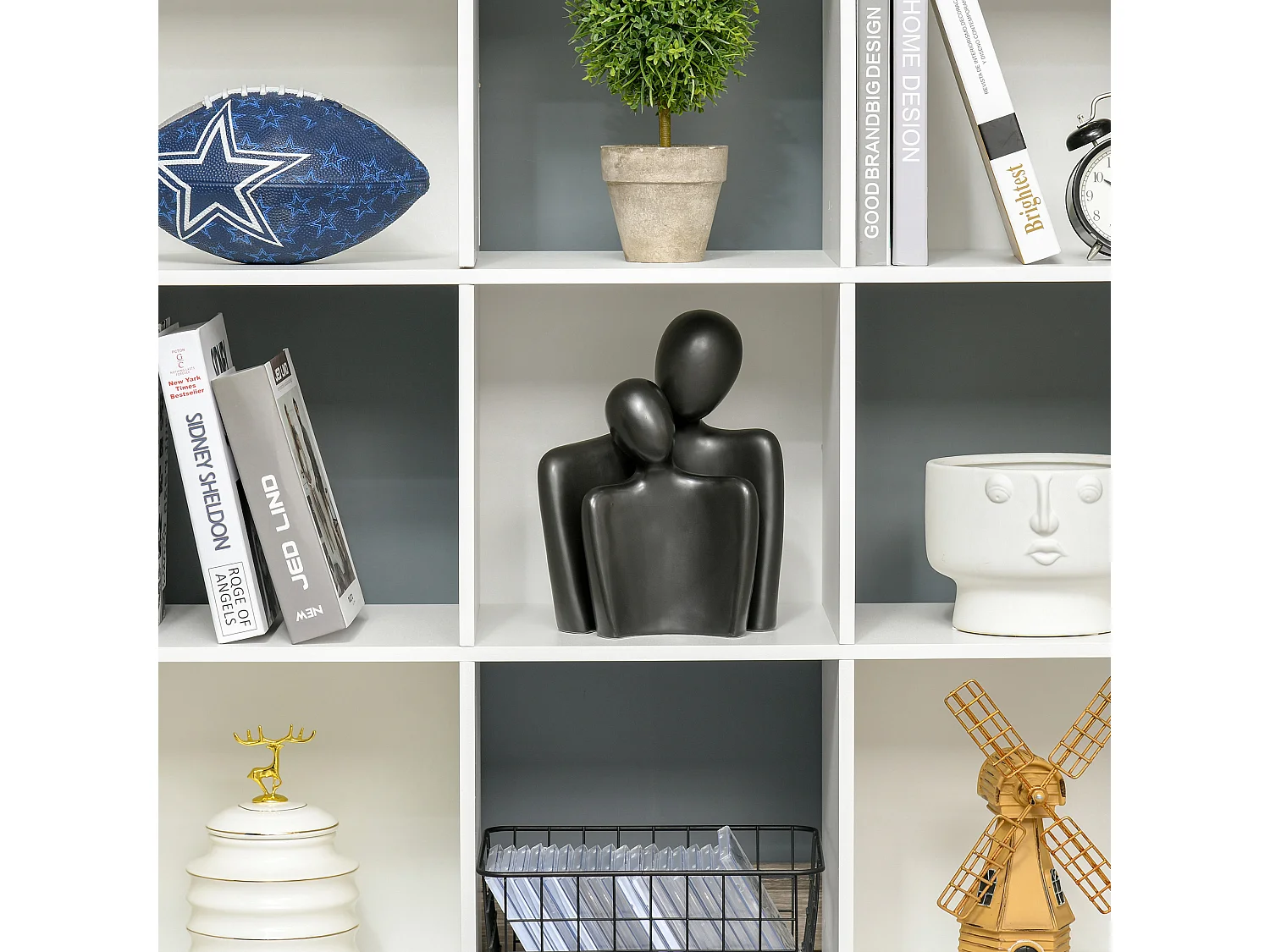 Scaffale libreria a muro con ante a 3 ripiani in legno e metallo nero