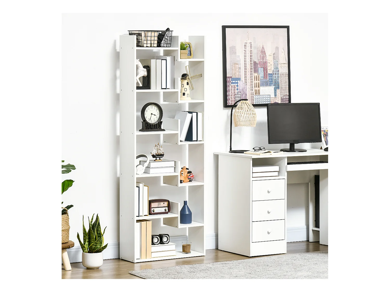 Libreria ad albero salvaspazio stile industriale in marrone