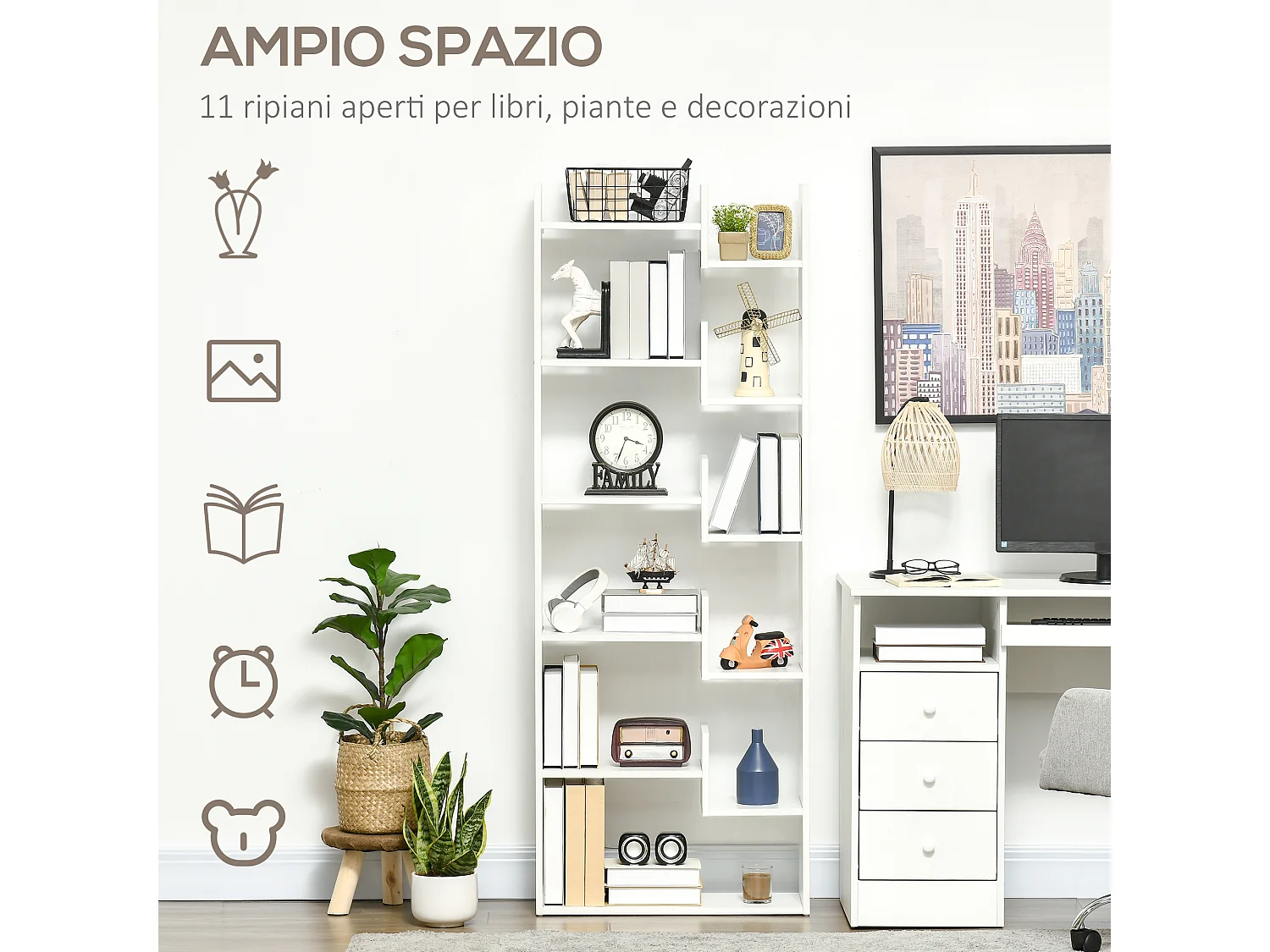 Libreria ad albero salvaspazio stile industriale in marrone