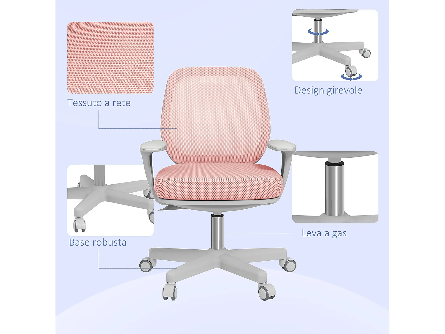 Sedia da ufficio ergonomica ad altezza regolabile rosa