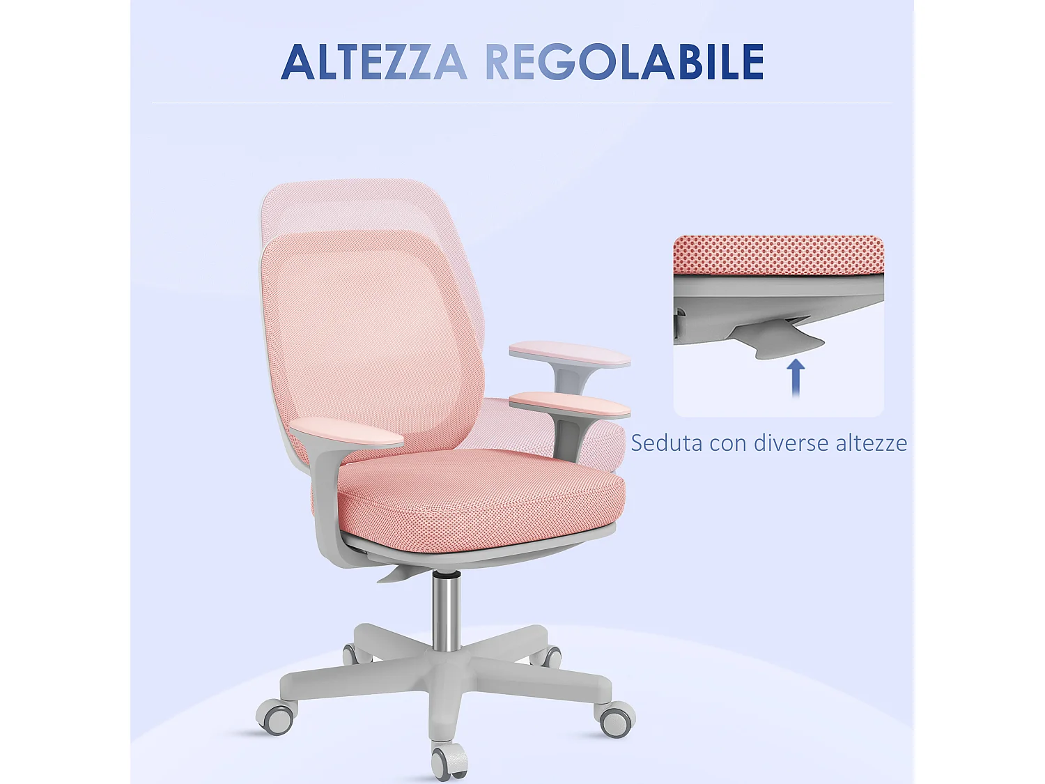 Sedia da ufficio ergonomica ad altezza regolabile rosa