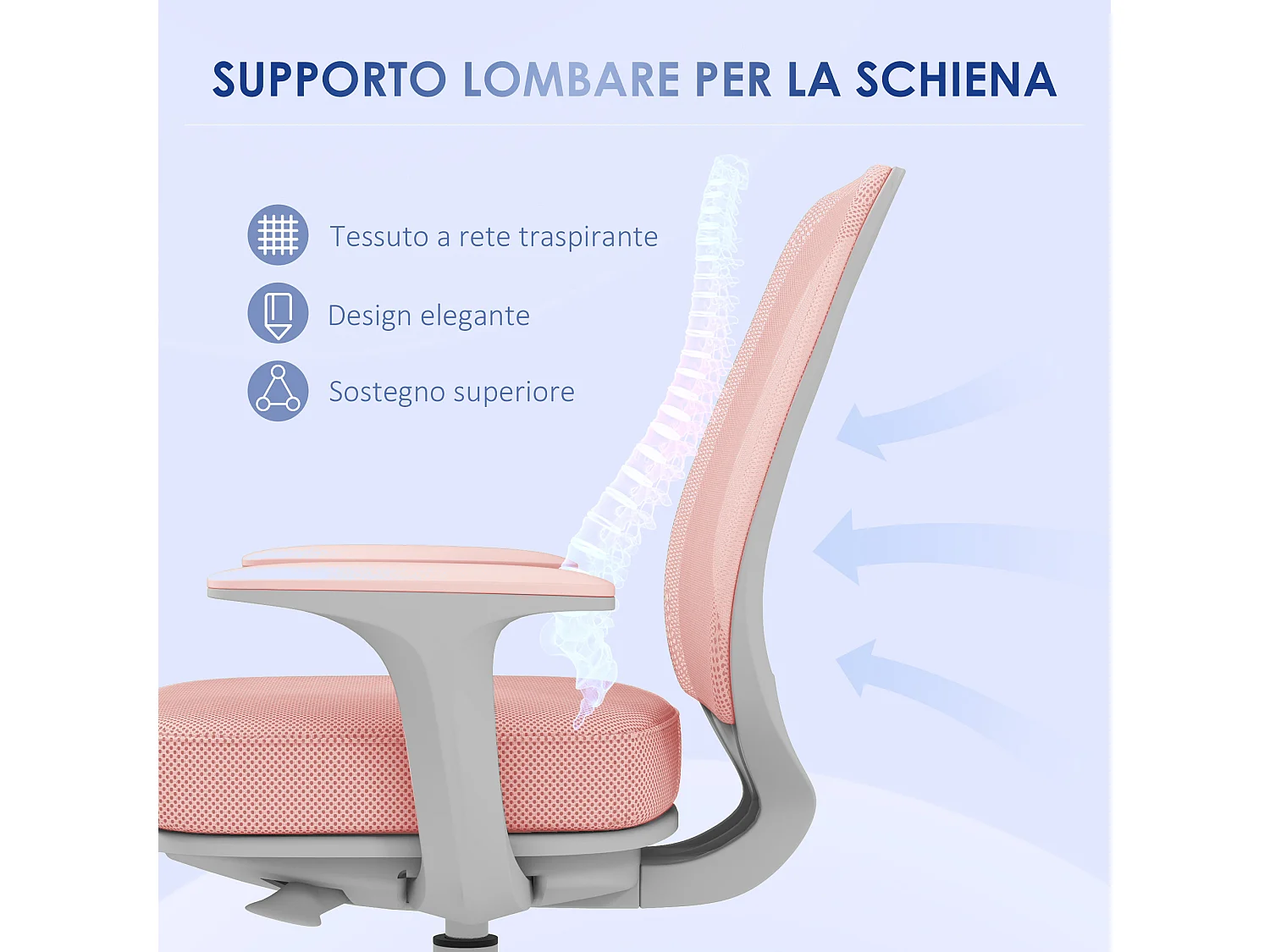 Sedia da ufficio ergonomica ad altezza regolabile rosa