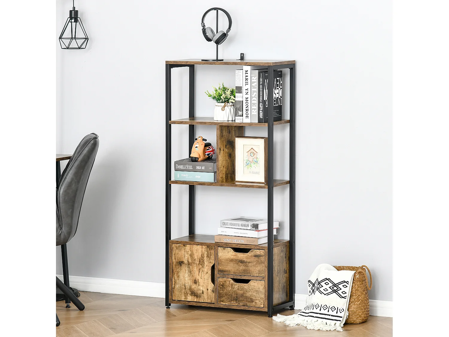 Mobile libreria a 5 ripiani in truciolato bianco 60x24x184.5 cm