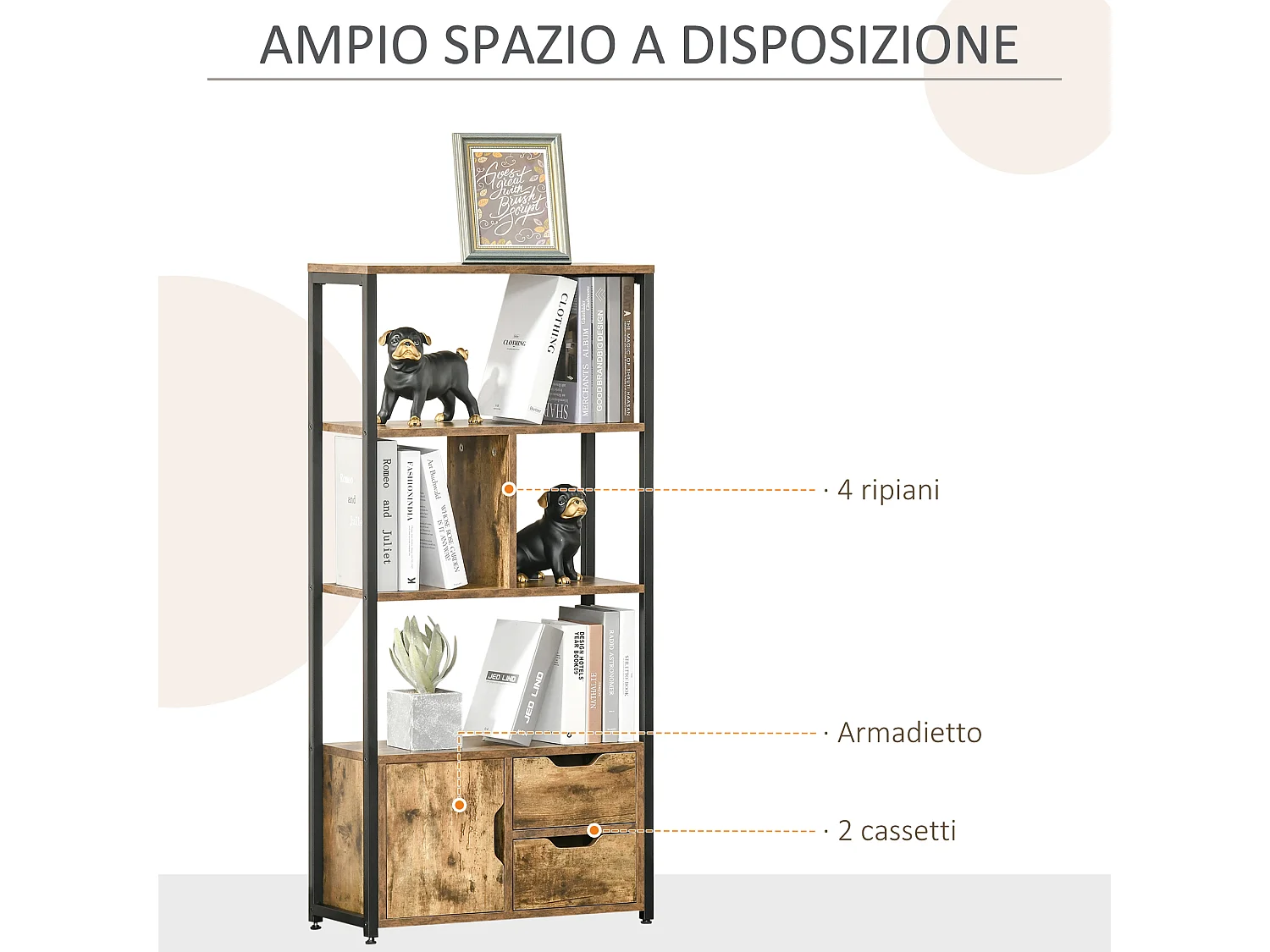 Mobile libreria a 5 ripiani in truciolato bianco 60x24x184.5 cm