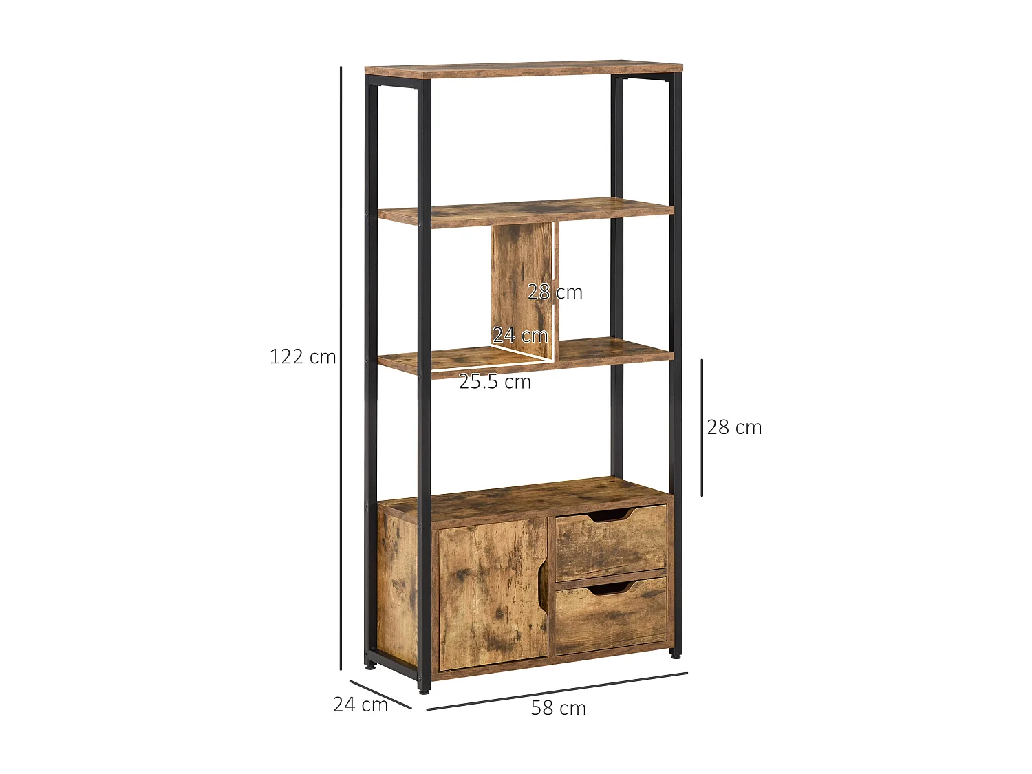 Mobile libreria a 5 ripiani in truciolato bianco 60x24x184.5 cm