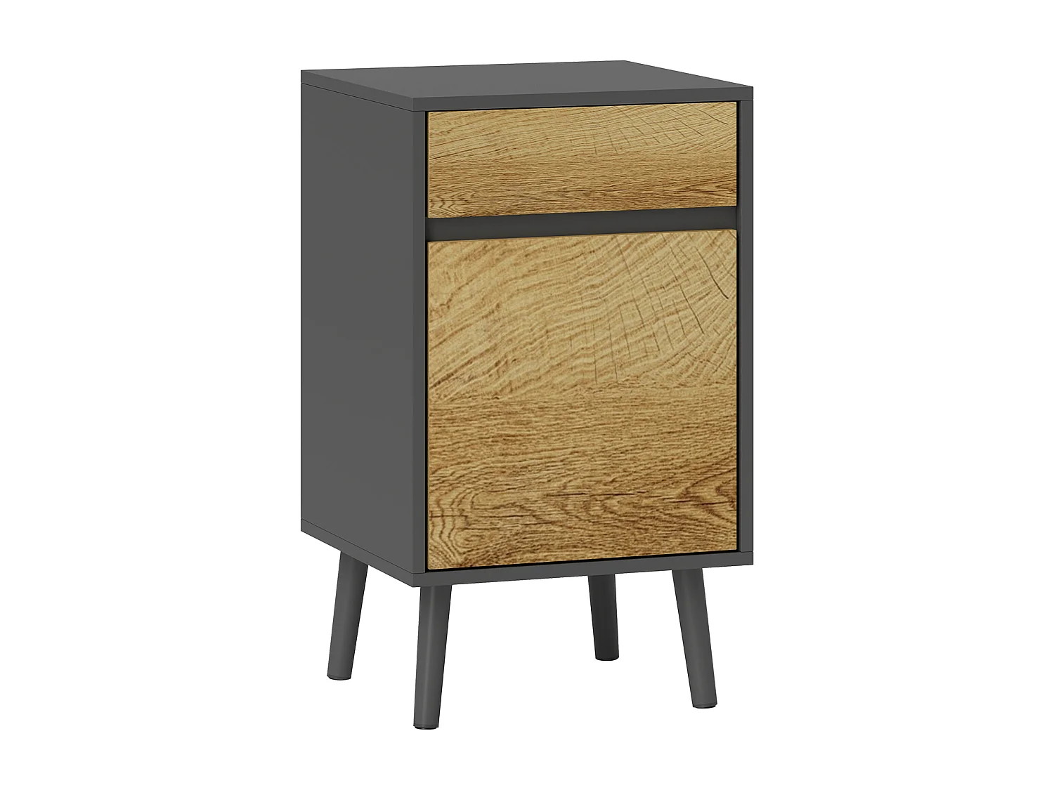 Comodino moderno con cassetto e armadietto grigio scuro e legno