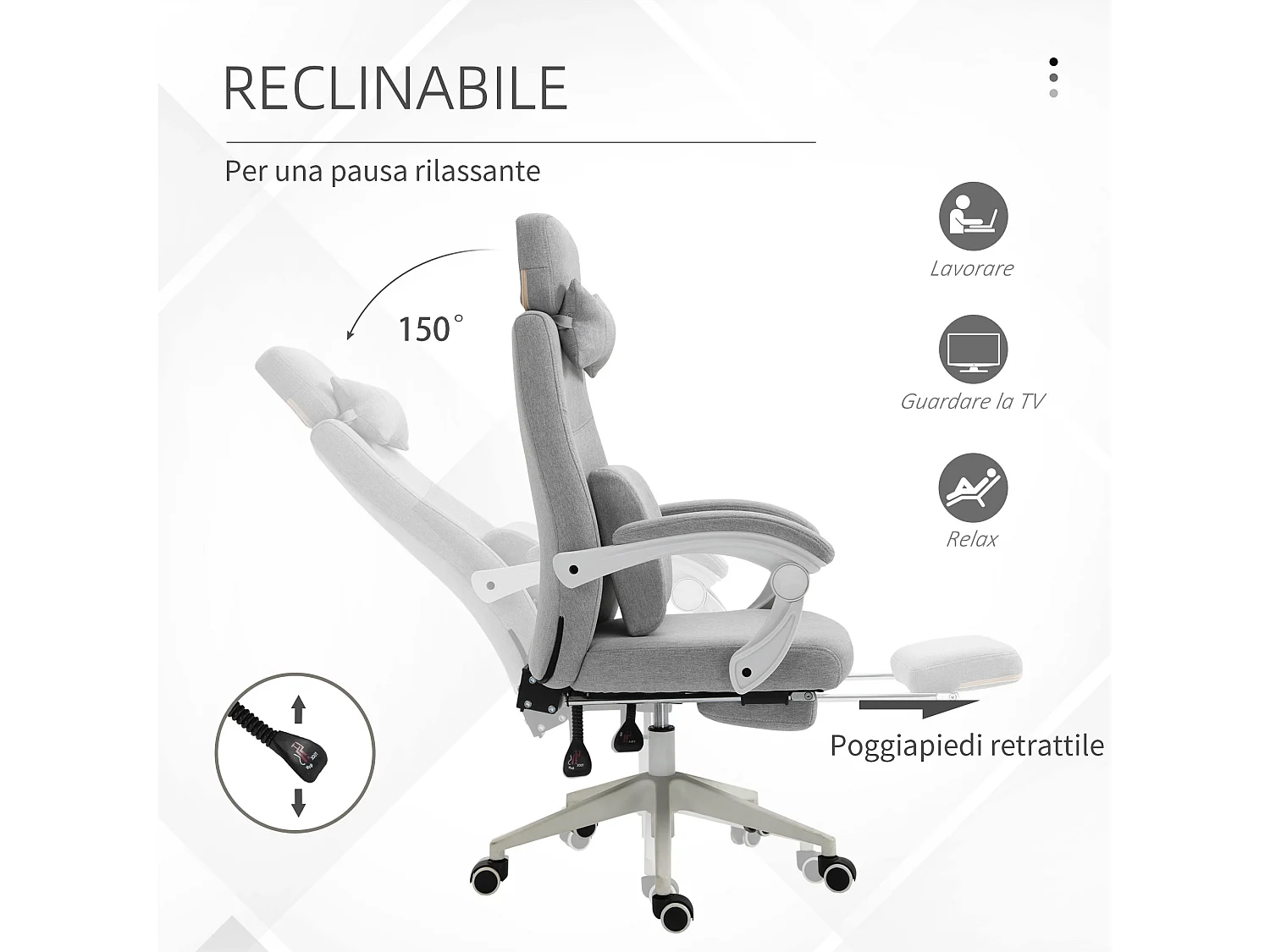 Poltrona da ufficio ergonomica in tessuto grigia