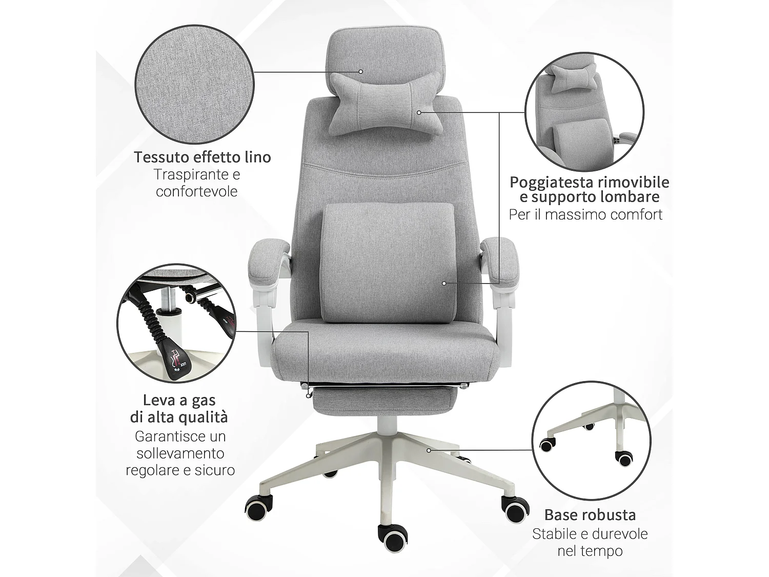 Poltrona da ufficio ergonomica in tessuto grigia