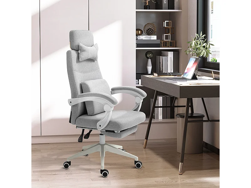 Poltrona da ufficio ergonomica in tessuto grigia