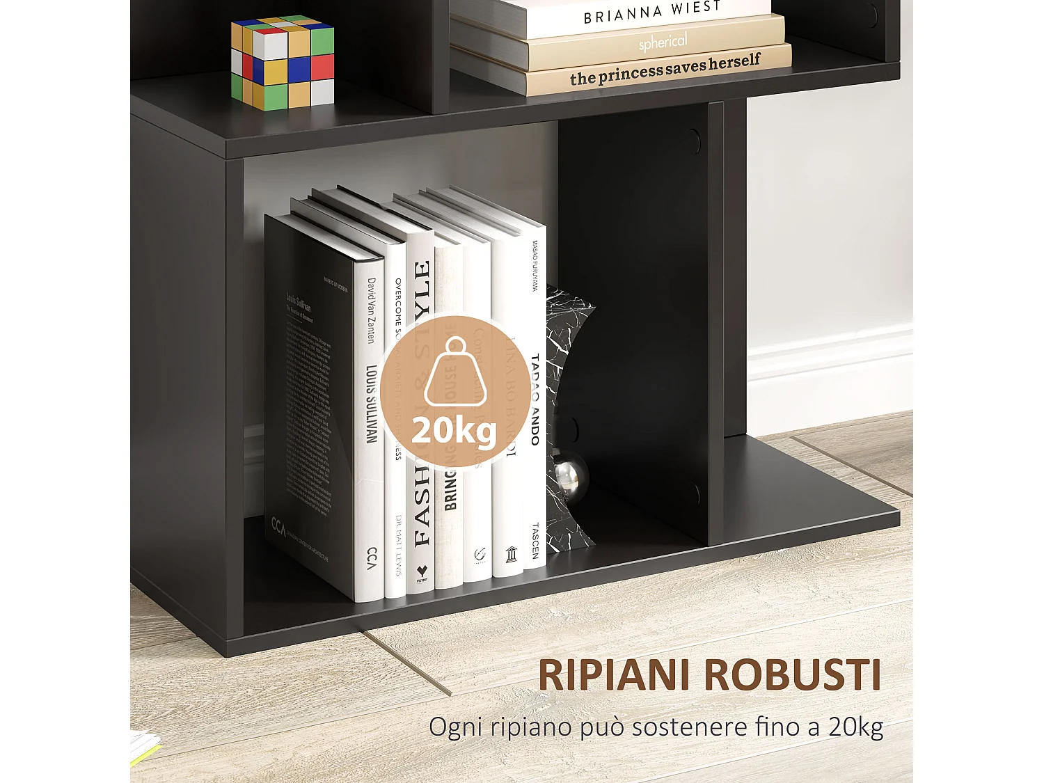 Mobile libreria stile industriale 5 ripiani in legno e acciaio