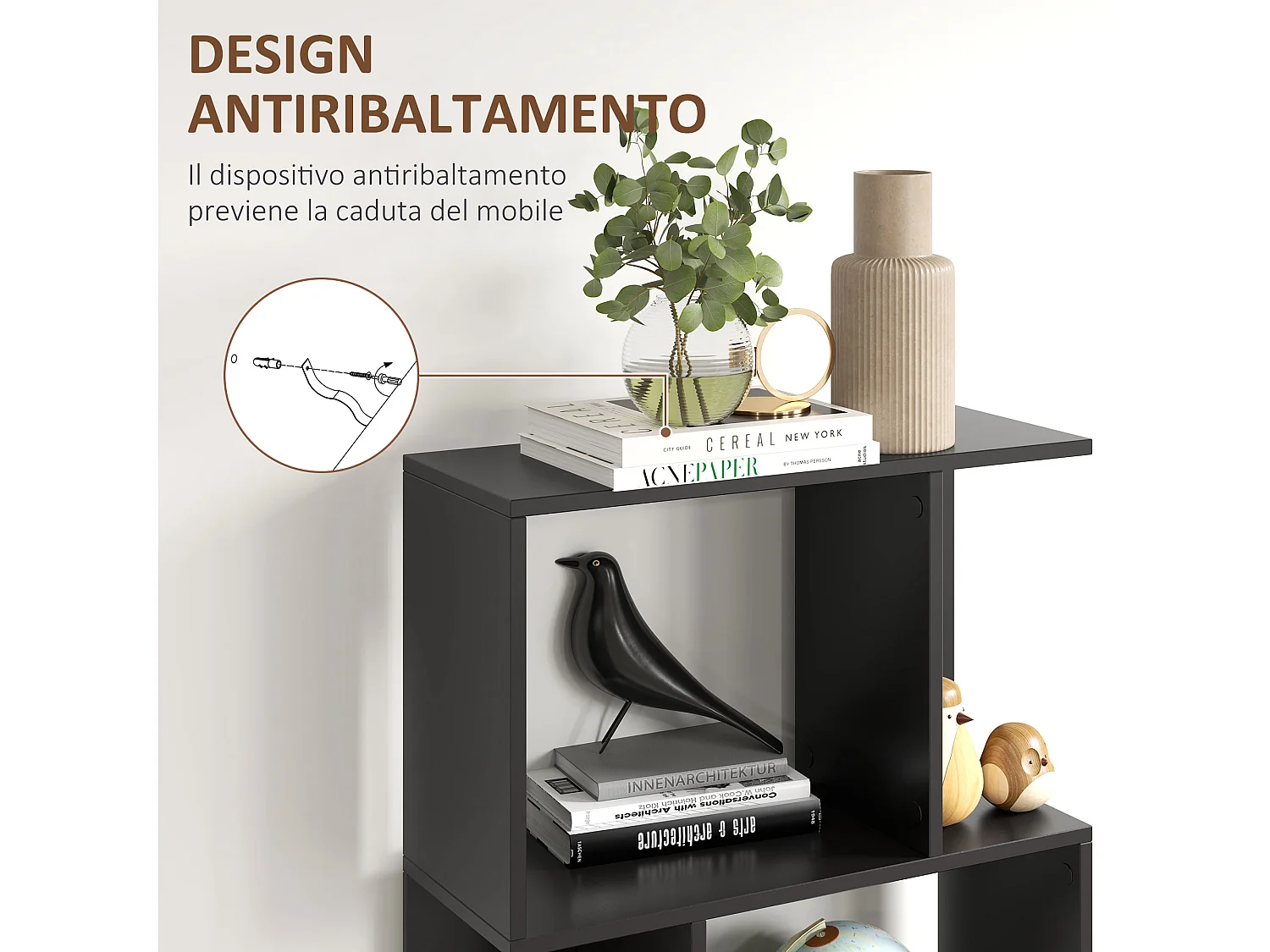 Mobile libreria stile industriale 5 ripiani in legno e acciaio