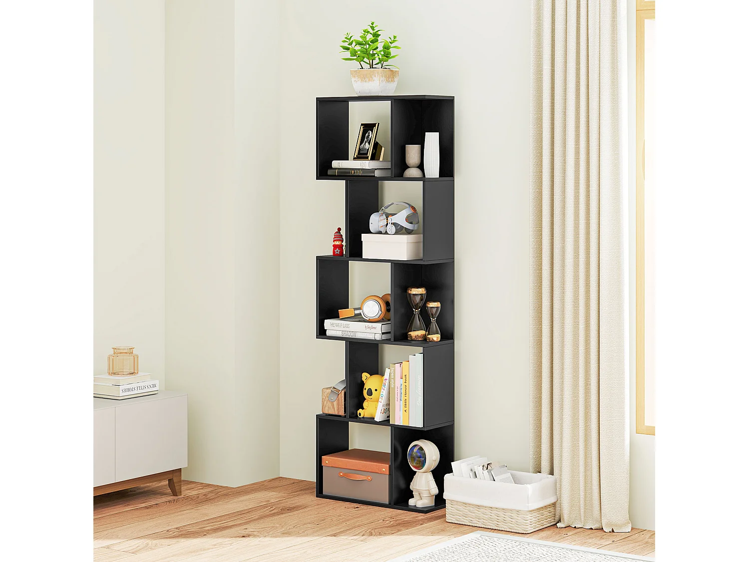 Mobile libreria stile industriale 5 ripiani in legno e acciaio