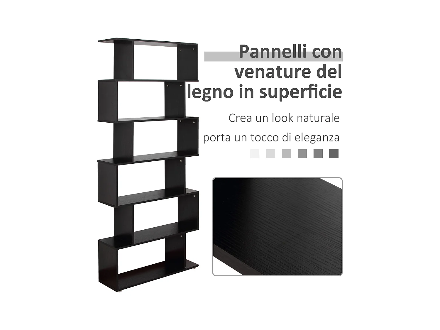 Libreria industriale vintage con 6 mensole in legno e metallo nero